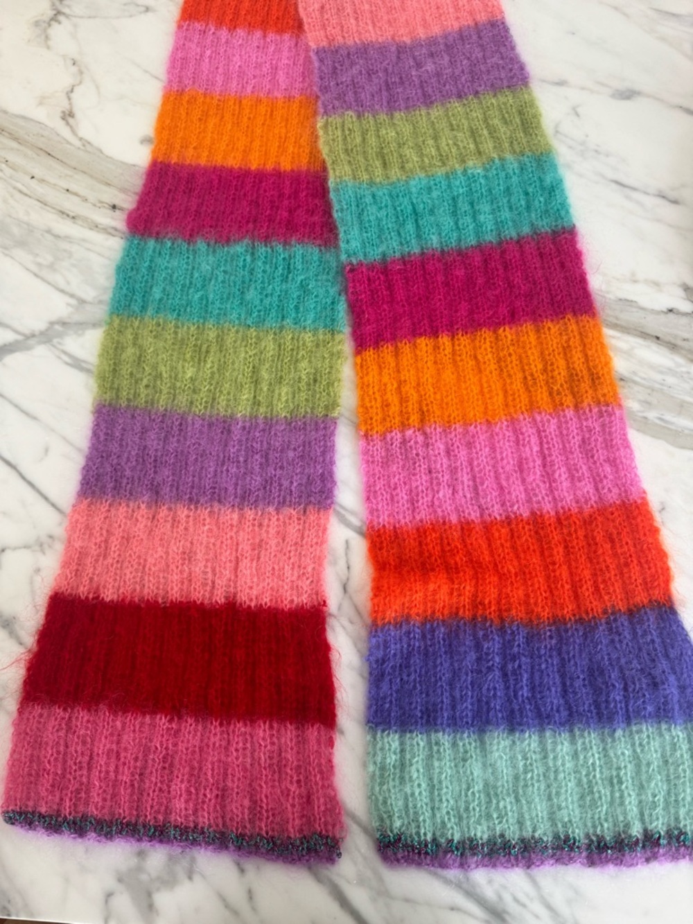 🩵 Rose Carmine Mohair metallic lurex Striped Cozy Knit Scarf - Like New 🩵